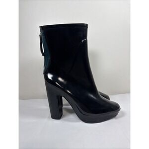 Zara Woman Kalosze‎ 38/7 Rubber Platform Ankle Boots High Heel Glossy Black Chic